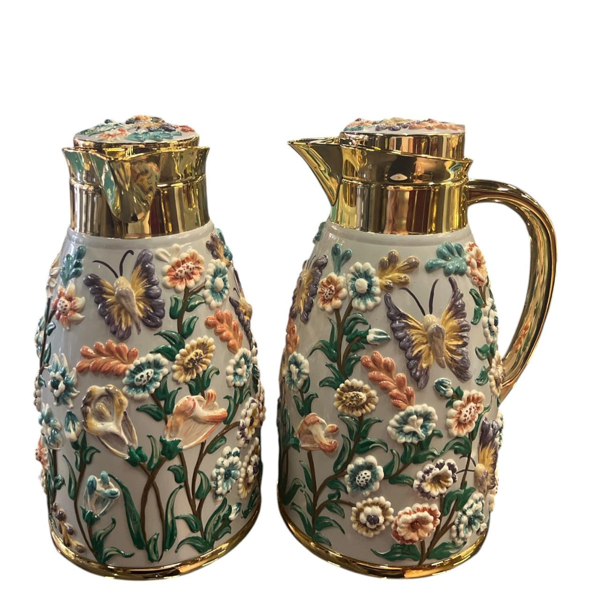 Set of 2 Thermos Stainless Steel Gold With Mina Flowers Multicolored (1L)