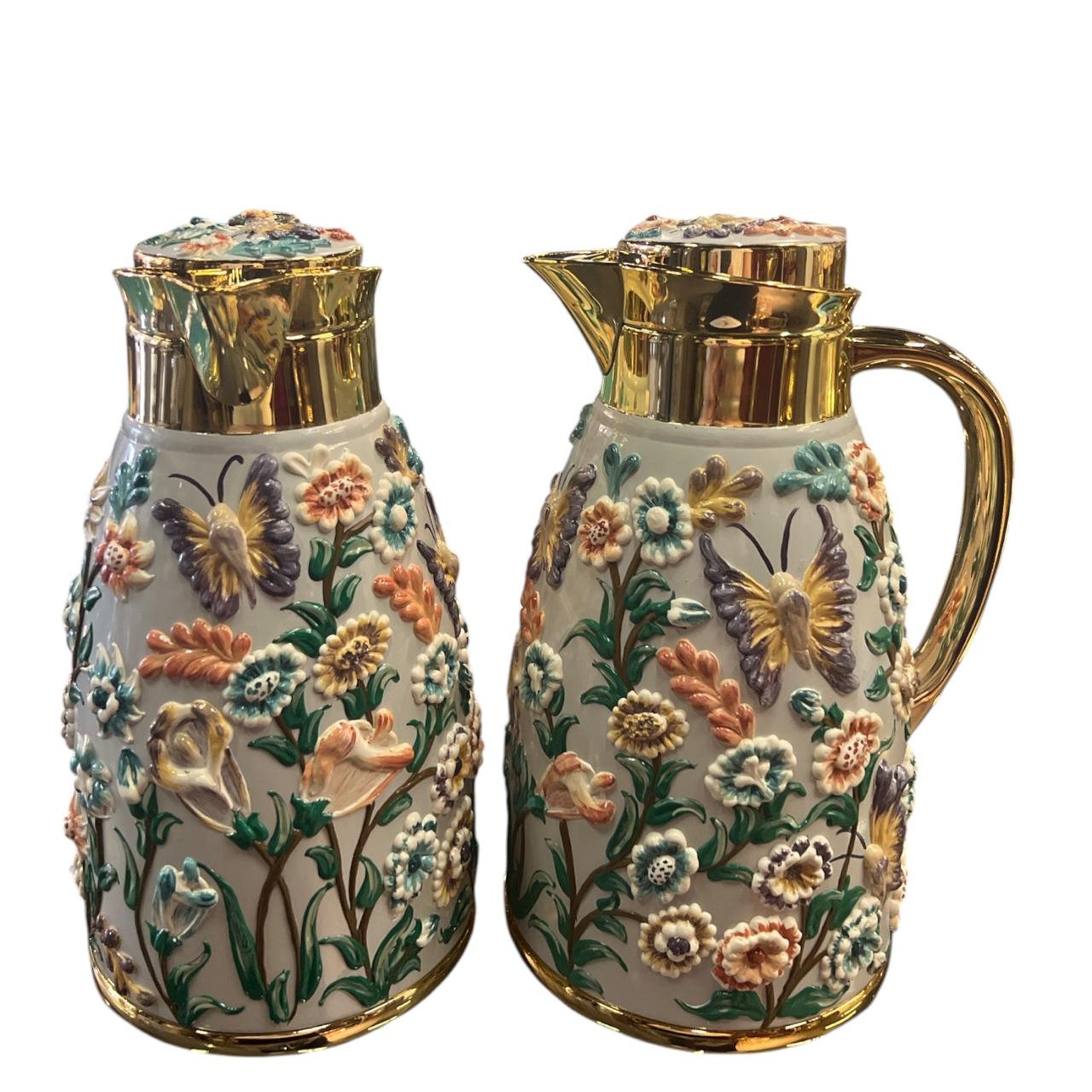 Set of 2 Thermos Stainless Steel Gold With Mina Flowers Multicolored (1L)