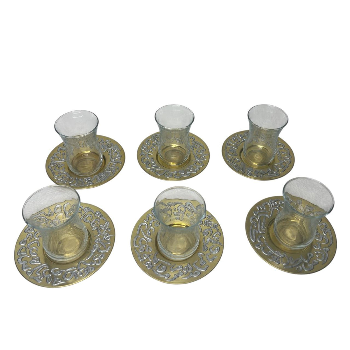 Tea Glass+Plate Brass Handmade with Enamel (6PCS)