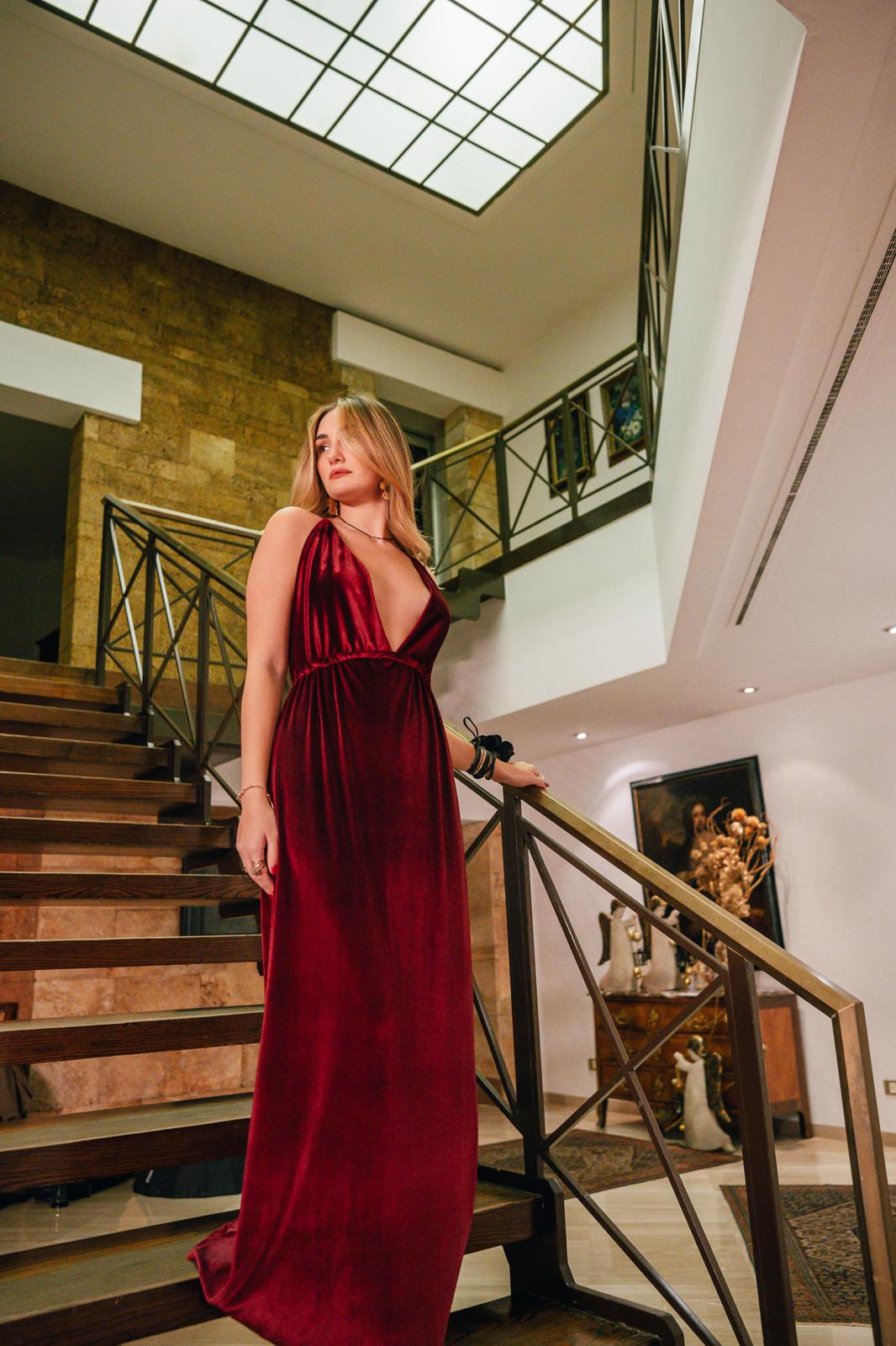 Crystal Velvet Dress Open Back