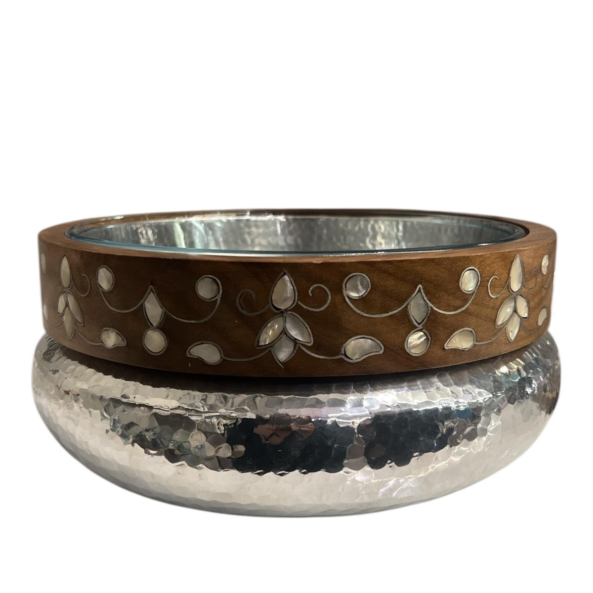 Salad Bowl Aluminium Sadaf Ring Ottoman With Glass Insert