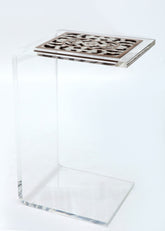 Table C Shape Top Perforated Solid Walnut Wood Inlay Seashell Mother Of Pearl With Tin And Plexi Base