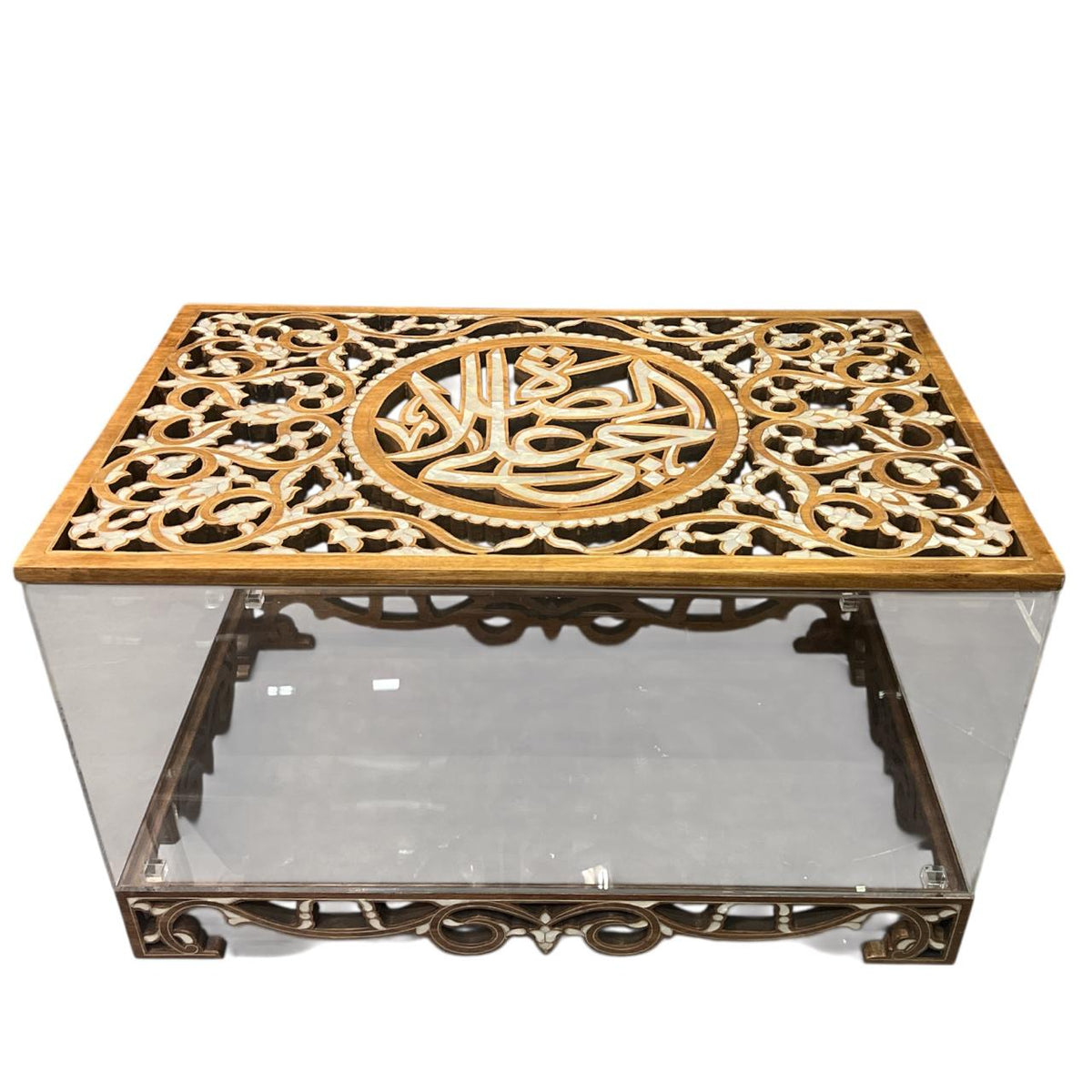 Box for Carpet Rug Perforated Solid Walnut Wood Inlay Seashell Mother Of Pearl With Tin + Plexi Cover