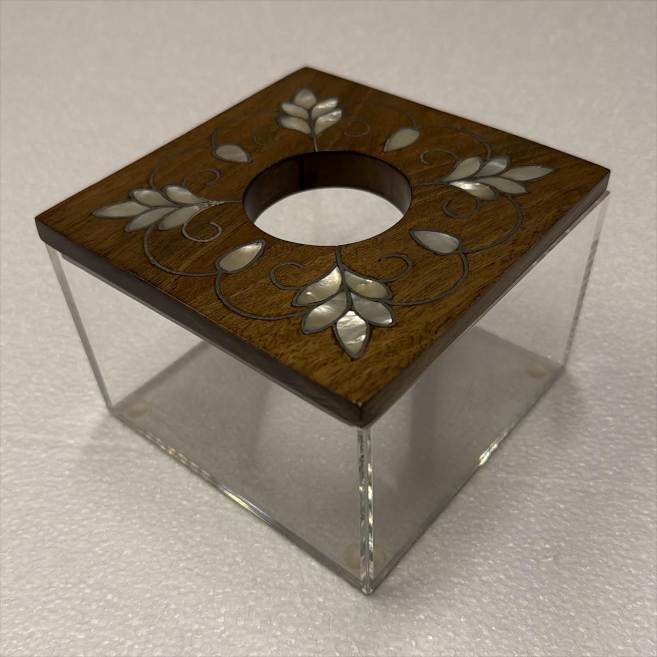 Tissue Box Square Plexi with Cover solid walnut wood with inlay seashell mother of pearl