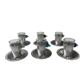 Tea Cup Hand Hammered Aluminum+Plate with Blown Glass Handle (6pcs)