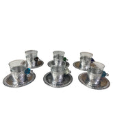 Coffee Cup Hand Hammered Aluminum+Plate with Blown Glass Handle (6pcs)