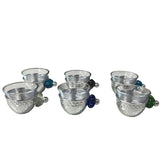 Arabic Coffee Cup Hand Hammered Aluminum+Plate with Blown Glass Handle (6pcs)