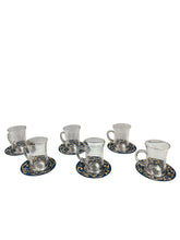 Tea Glass + Plate Hand Painted Arabesque (6 pcs)