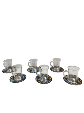 Tea Glass + Plate Hand Painted Arabesque (6 pcs)