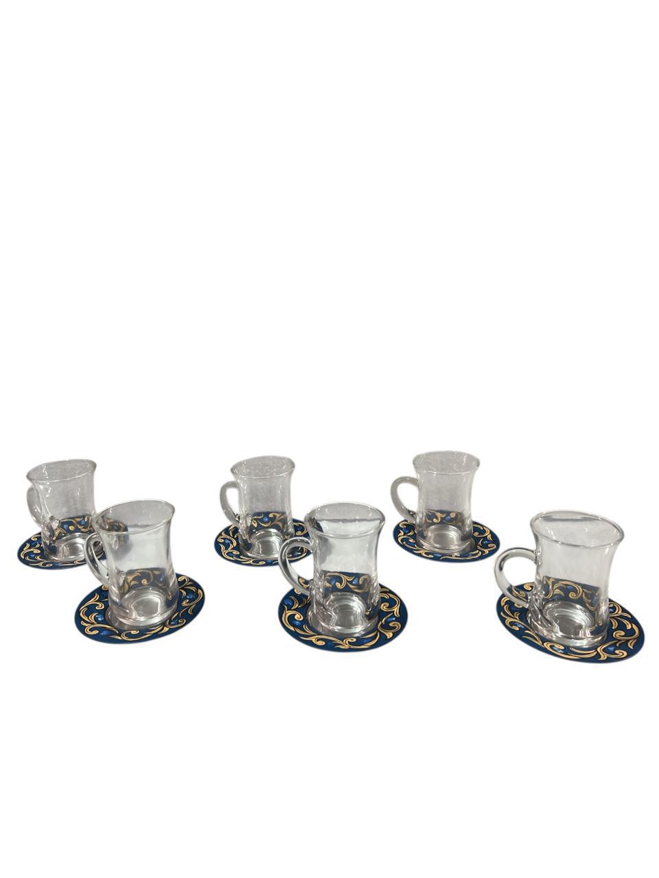 Tea Glass + Plate Hand Painted Arabesque (6 pcs)