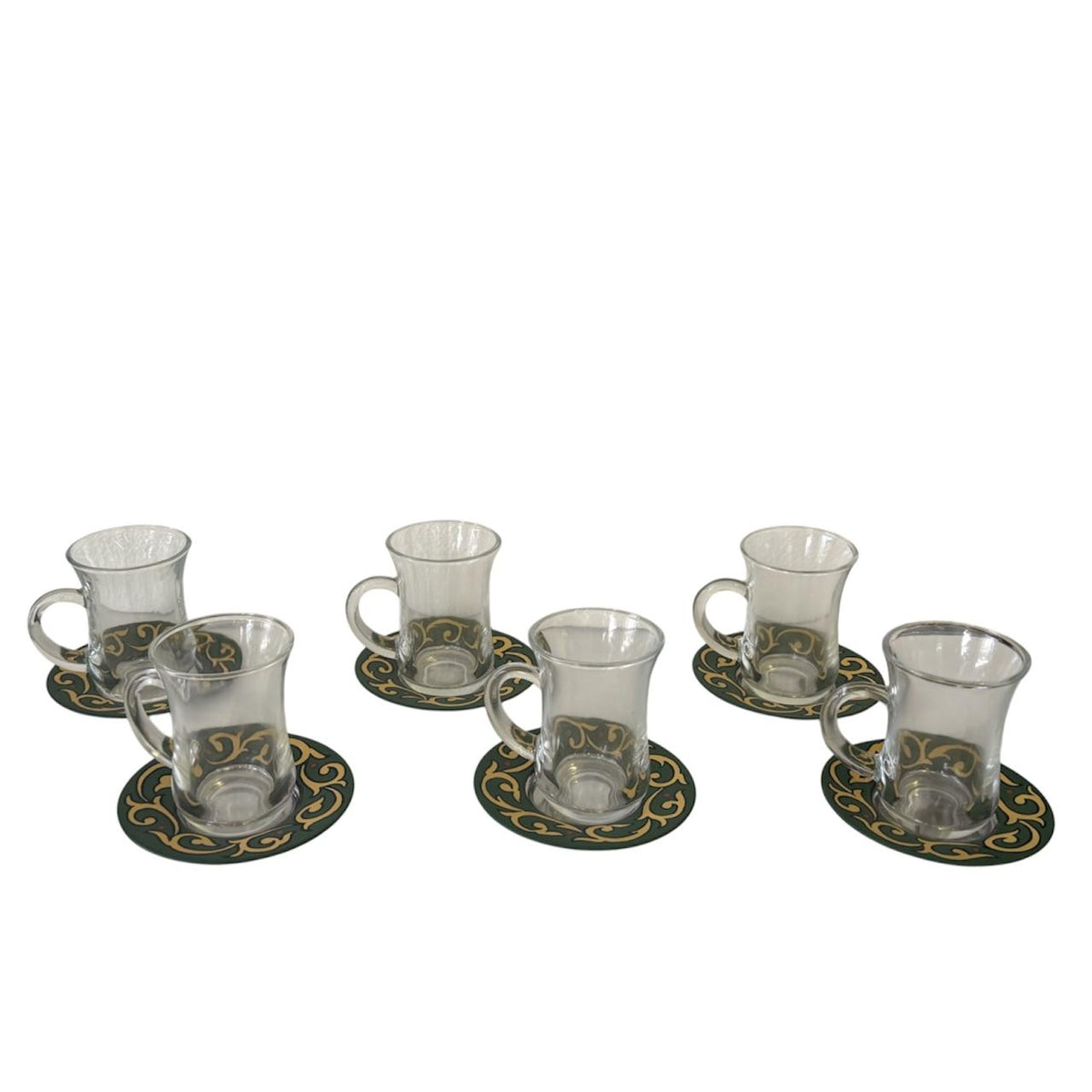 Tea Glass + Plate Hand Painted Arabesque (6 pcs)