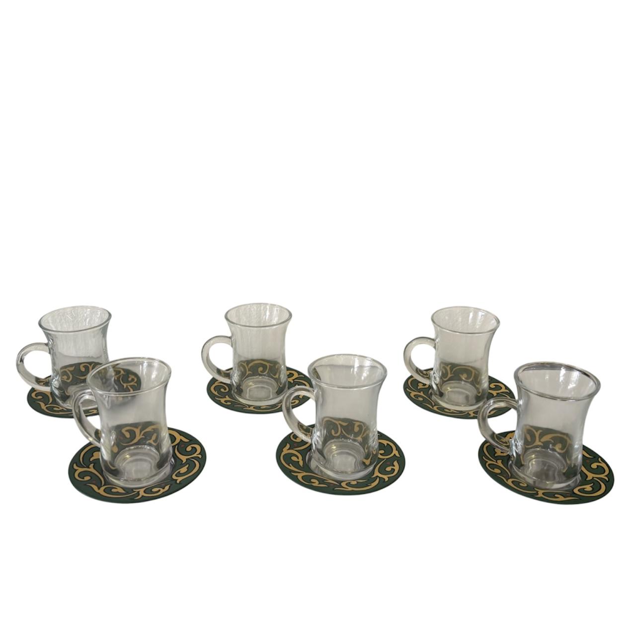 Tea Glass + Plate Hand Painted Arabesque (6 pcs)