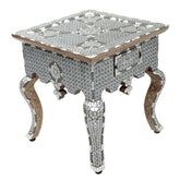 Side Table Square Solid Walnut Wood Full Inlay Seashell Mother Of Pearl with Drawer