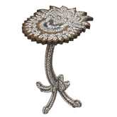 Side Table Lotus Solid Walnut Wood Inlay Seashell Mother Of Pearl With Tin