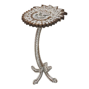 Side Table Lotus Solid Walnut Wood Inlay Seashell Mother Of Pearl With Tin