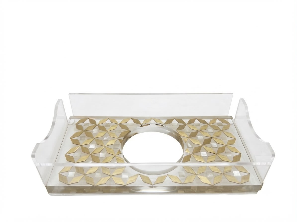 Tissue Box Plexi with Resine and Seashell Mother of Pearl(D25W13H5cm)