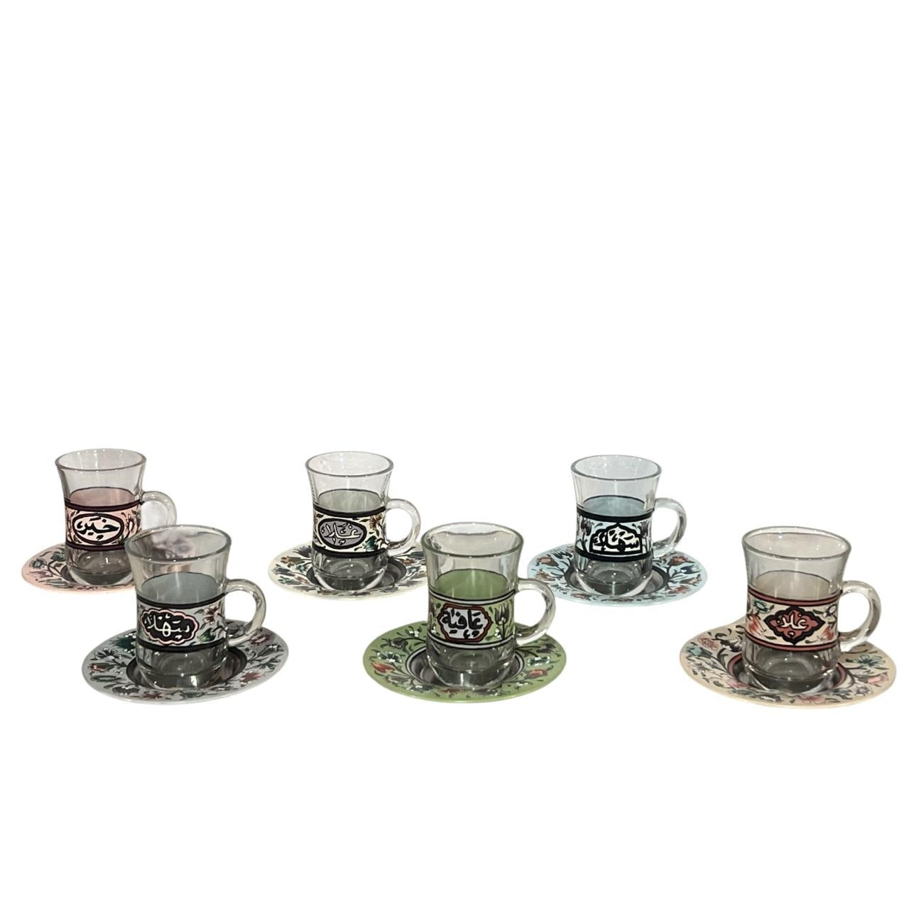 Tea Glass Hand Painted + Plate Hand Painted (6pcs)