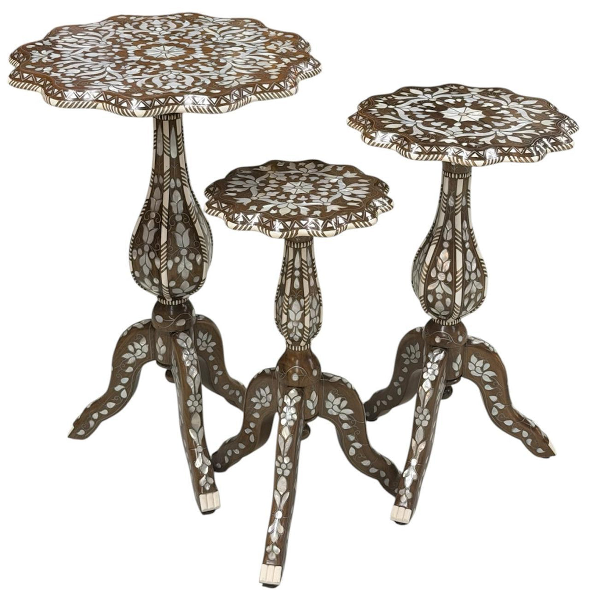 Table Flower Solid Walnut Wood Inlay Seashell Mother Of Pearl With Tin , With Marble/Wood With Mother Of Pearl Top