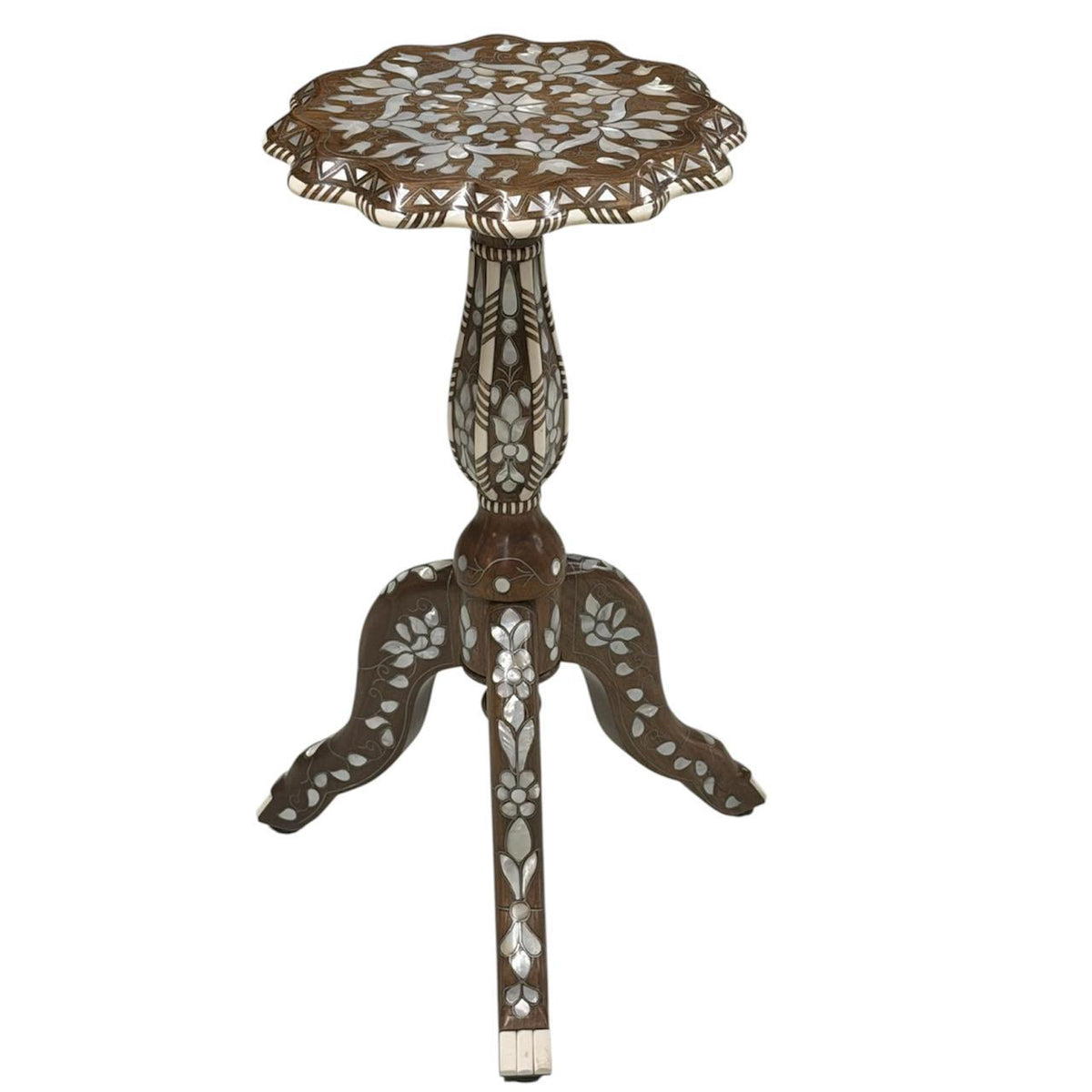Table Flower Solid Walnut Wood Inlay Seashell Mother Of Pearl With Tin , With Marble/Wood With Mother Of Pearl Top