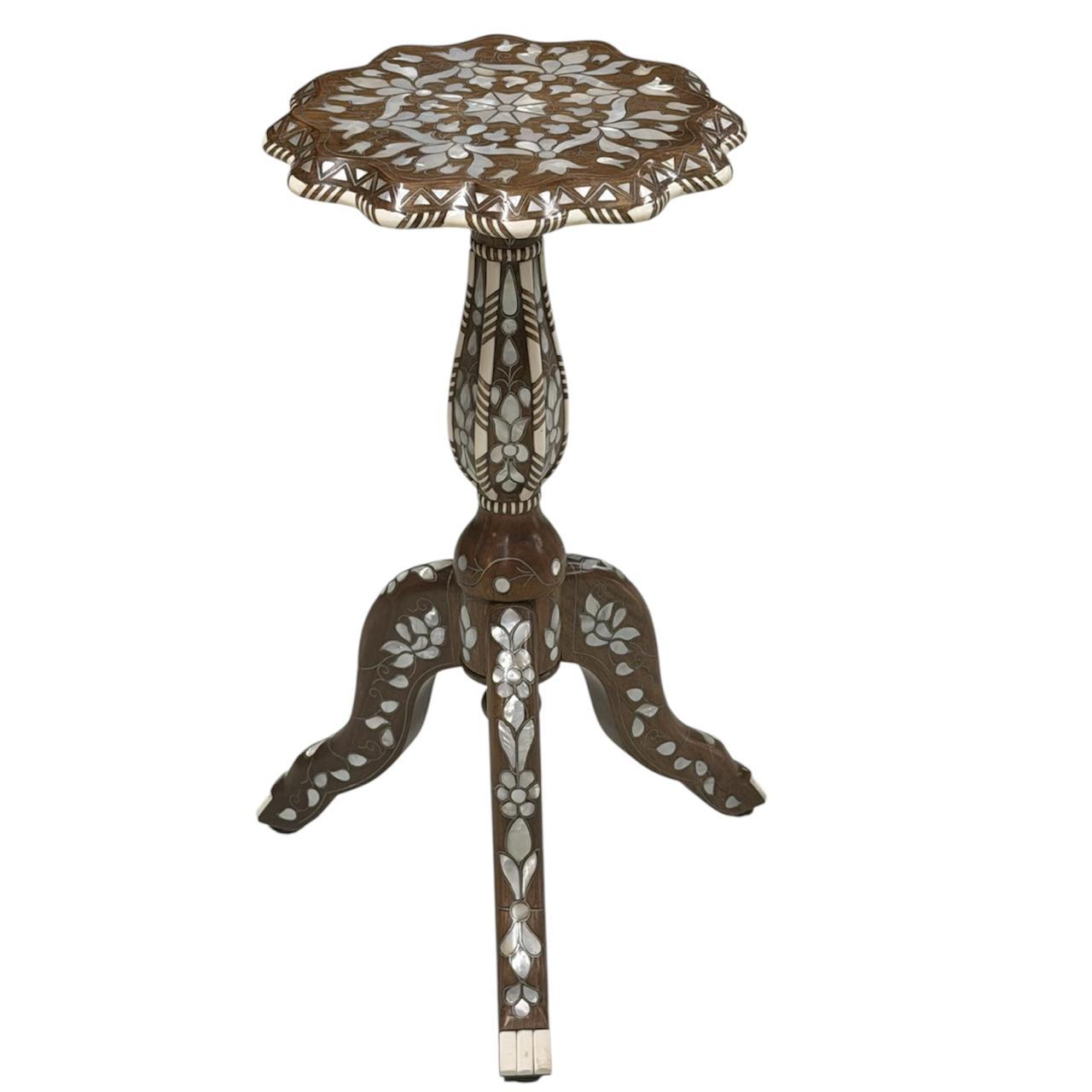 Table Flower Solid Walnut Wood Inlay Seashell Mother Of Pearl With Tin , With Marble/Wood With Mother Of Pearl Top
