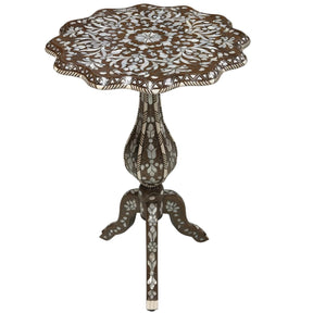 Table Flower Solid Walnut Wood Inlay Seashell Mother Of Pearl With Tin , With Marble/Wood With Mother Of Pearl Top