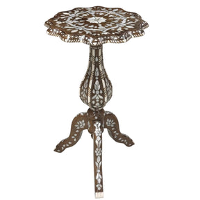 Table Flower Solid Walnut Wood Inlay Seashell Mother Of Pearl With Tin , With Marble/Wood With Mother Of Pearl Top