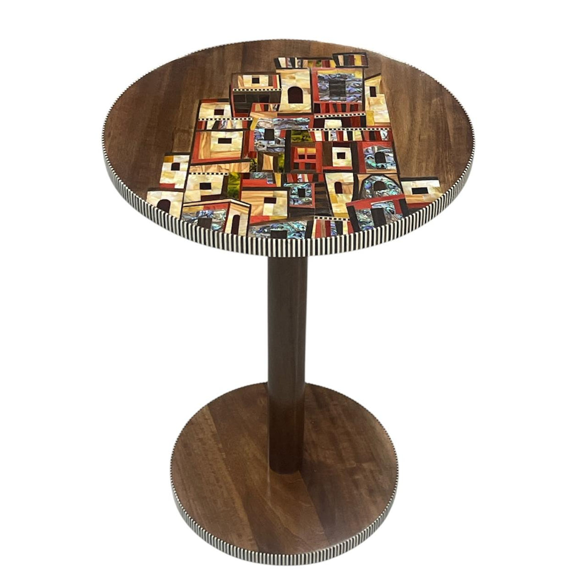 Houses Side Table Solid Walnut Wood With Colored Mother Of Pearl Inlay And Marquetry