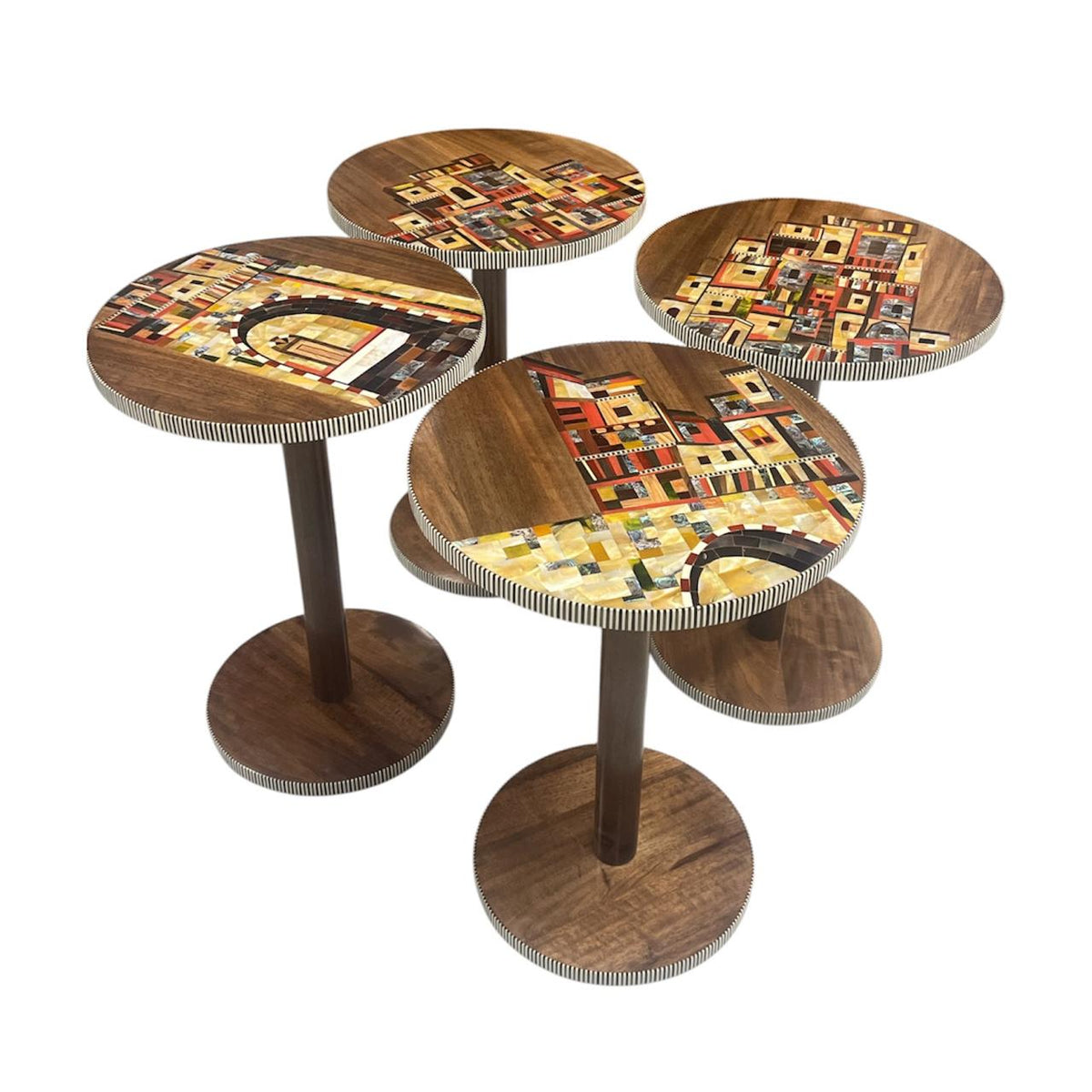 Houses Side Table Solid Walnut Wood With Colored Mother Of Pearl Inlay And Marquetry