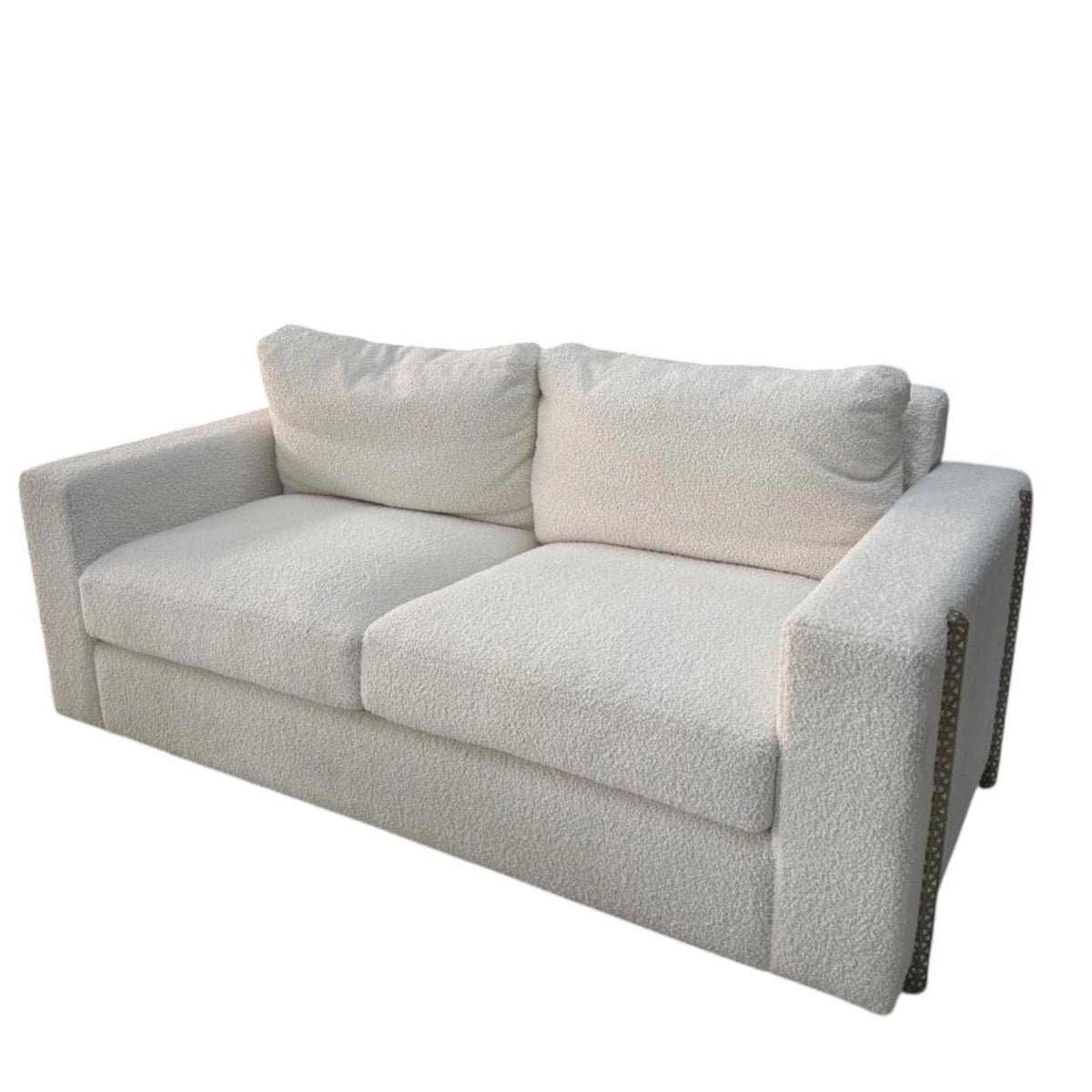 Couch Two Seats with Solid Walnut Wood Inlay Seashell Mother Of Pearl With Tin + 4 Cushions