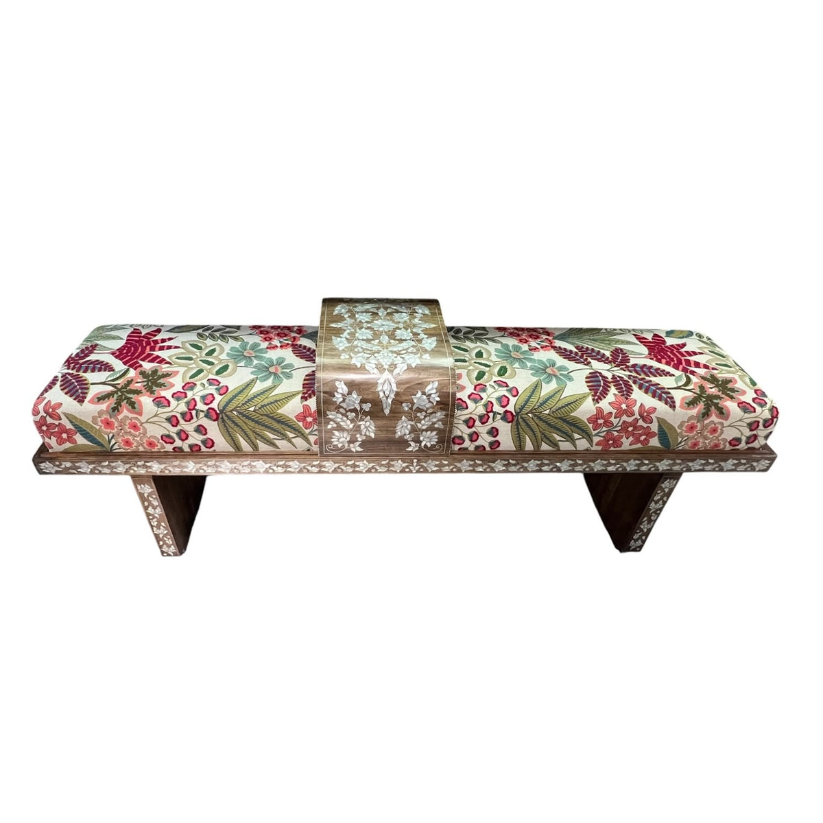 Bench Wood Sadaf With Moving Table And Embroidered Upholstery (175*40*45cm)