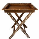 Table Tray Rectangular With Base Solid Walnut Wood Inlay Seashell Mother Of Pearl With Tin