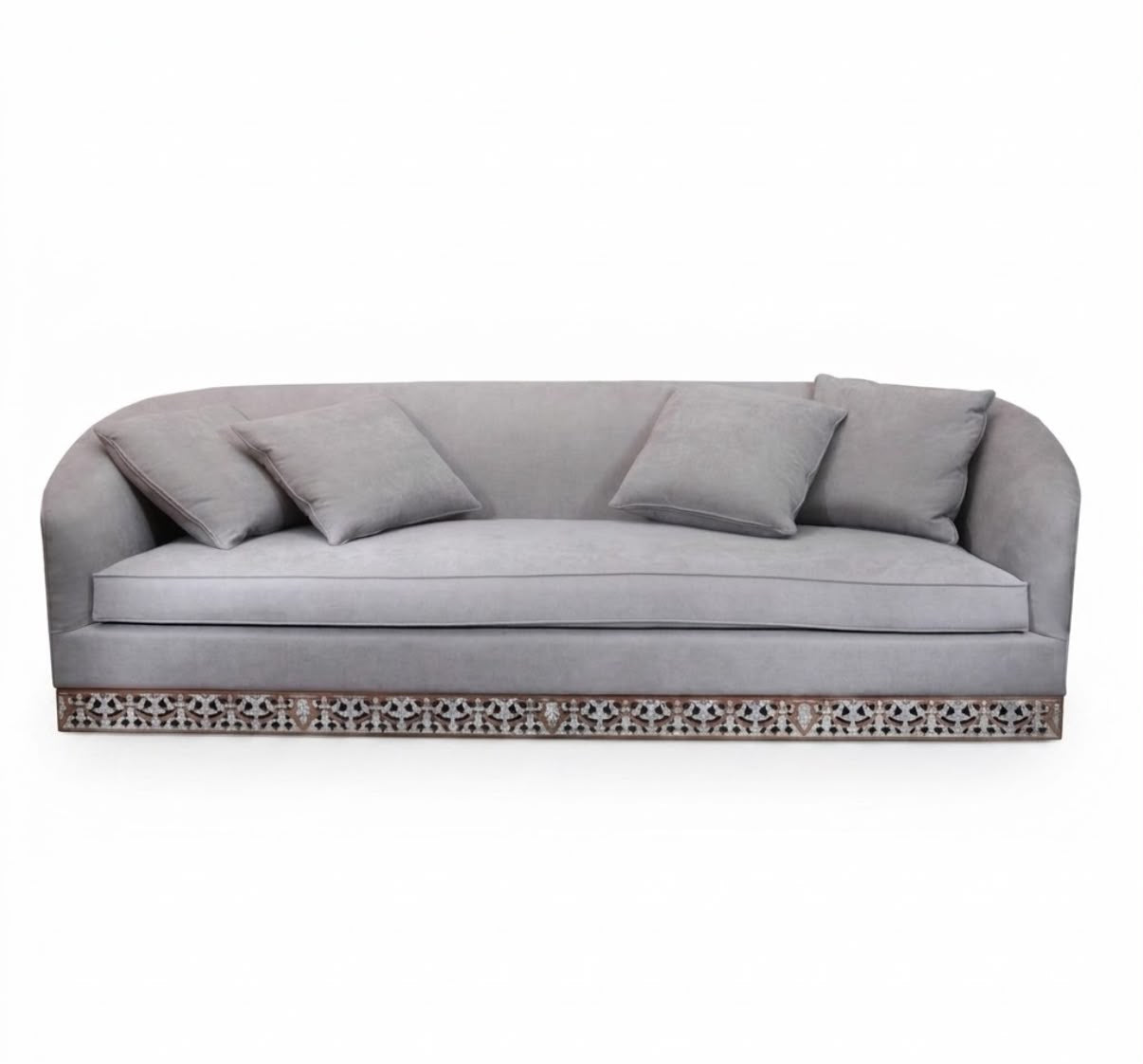 Couch with Base Solid Walnut Wood Inlay Perforated Seashell Mother Of Pearl With Tin