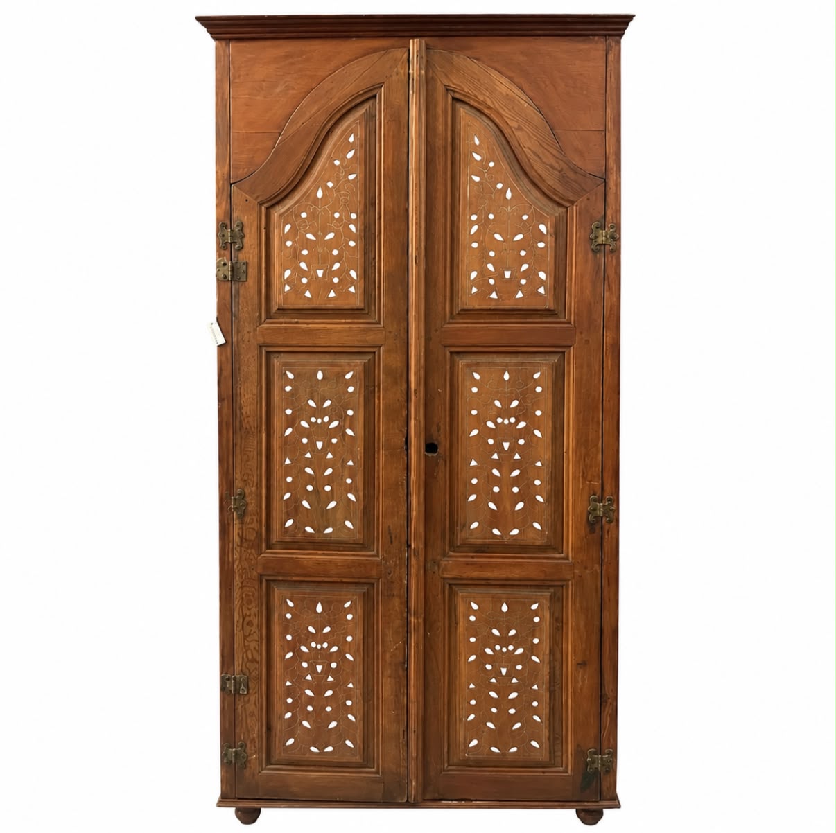Cupboard Old Door Brown Solid Walnut Wood Inlay Seashell Mother Of Pearl With Tin