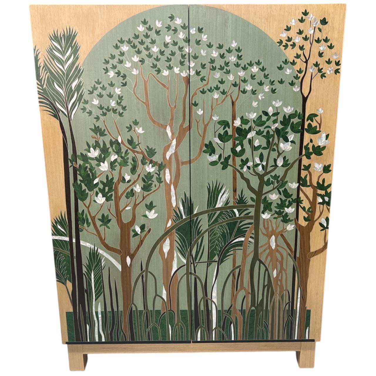 Cabinet Marquetry Solid Walnut Wood Inlay Seashell Mother Of Pearl With Tin