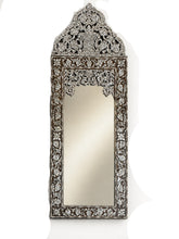 Mirror with Crown Perforated Solid Walnut Wood Inlay Seashell Mother Of Pearl With Tin