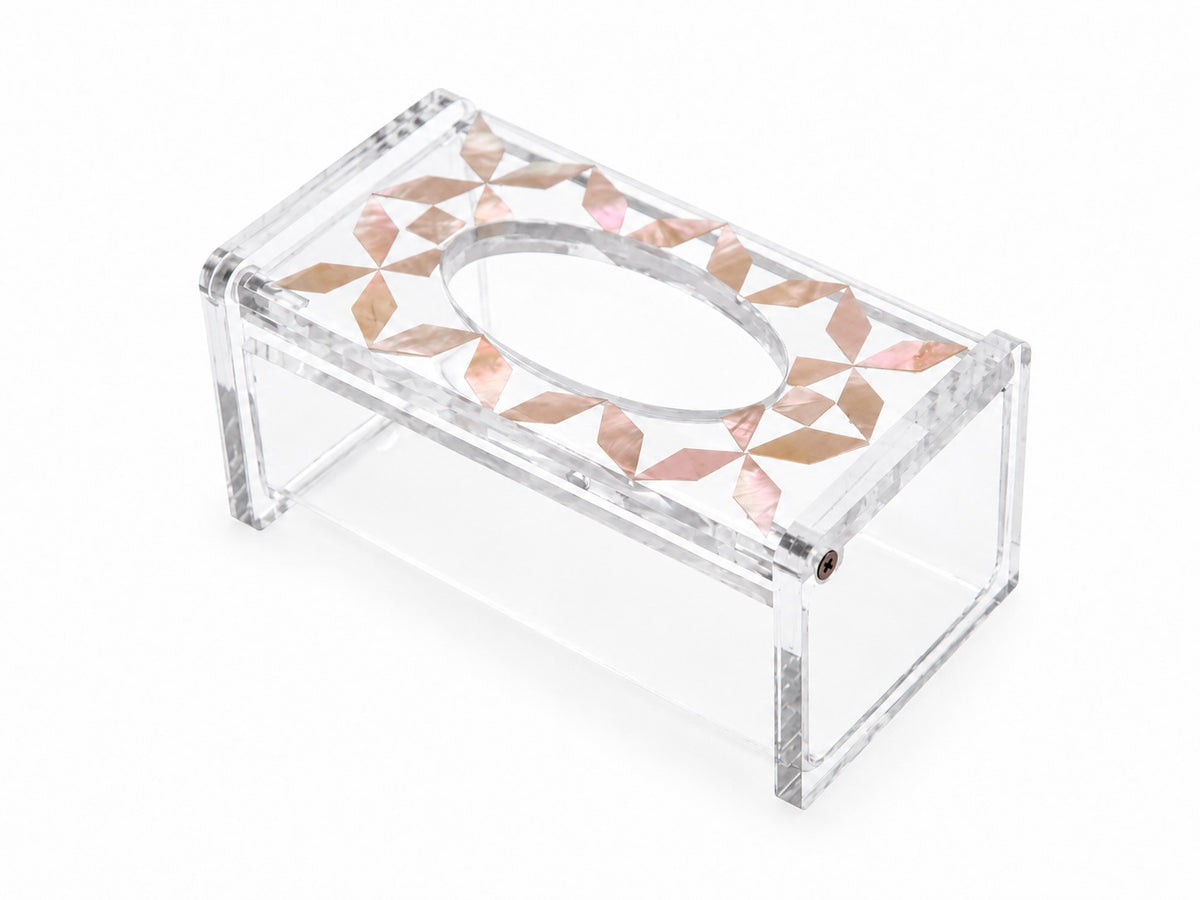 Tissue Box Mini Plexi with Resine and Seashell Mother of Pearl (D13.5W7H6cm)