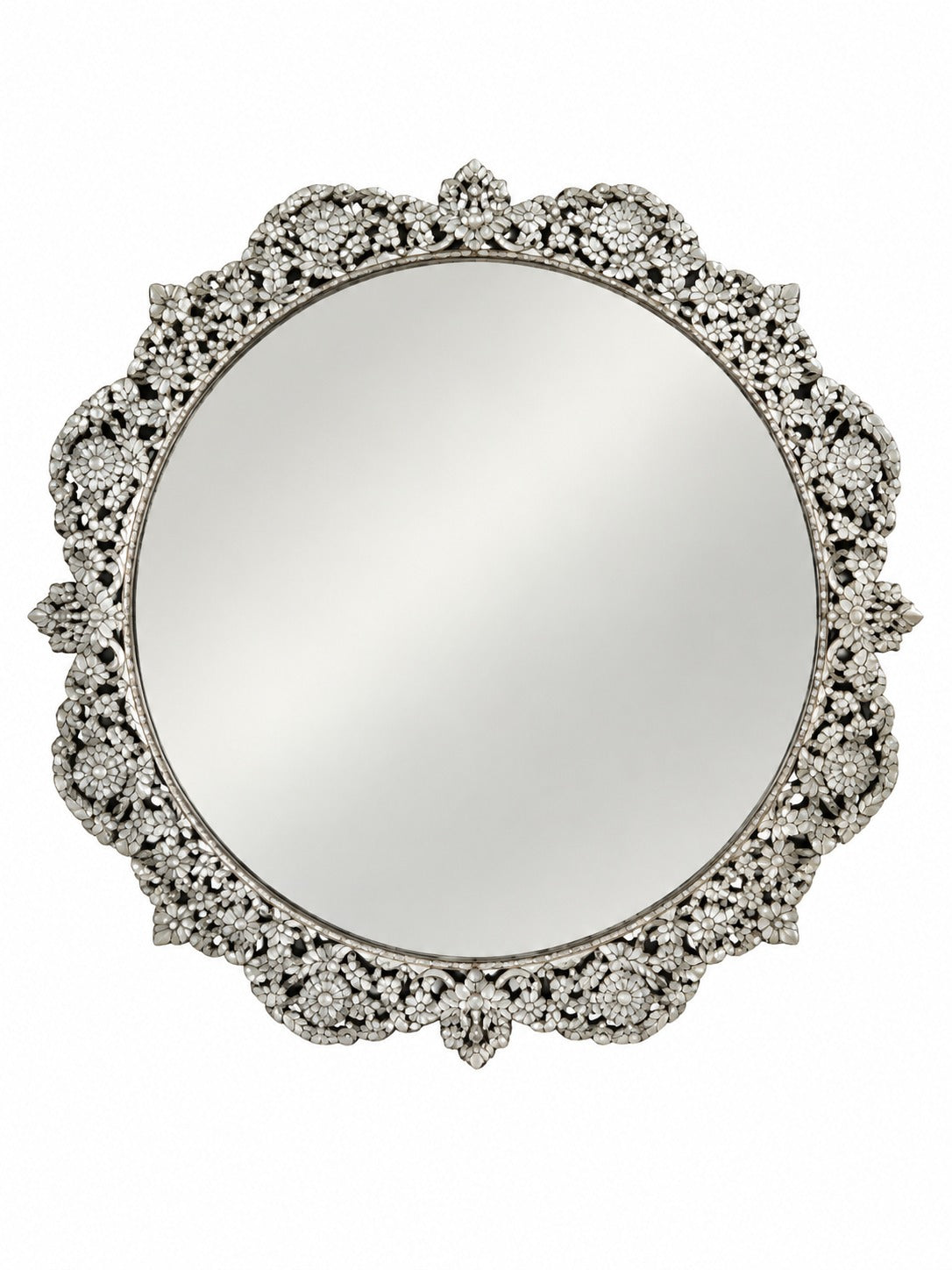 Mirror Round Perforated Solid Walnut Wood Full Inlay Seashell Mother Of Pearl With Tin