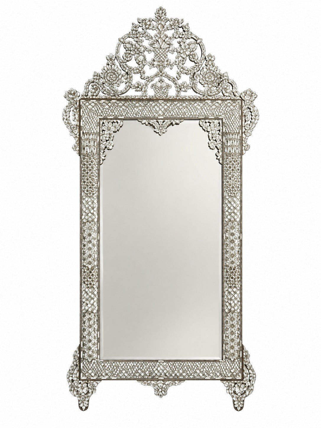 Mirror with Crwon Perforated Solid Walnut Wood Inlay Seashell Mother Of Pearl With Tin