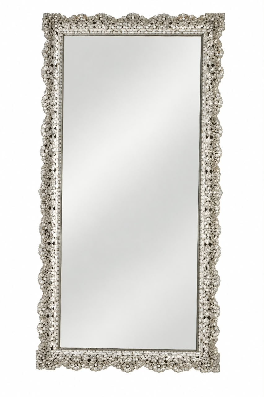 Mirror Rectangular Perforated Solid Walnut Wood Full Inlay Seashell Mother Of Pearl With Tin