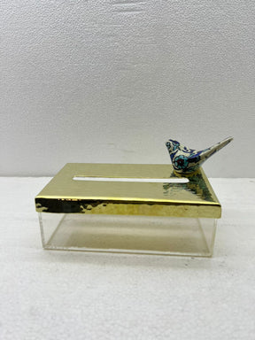Tissue Box Plexi with Cover Hand Hammered + Bird Qishani (D19W12H6cm)