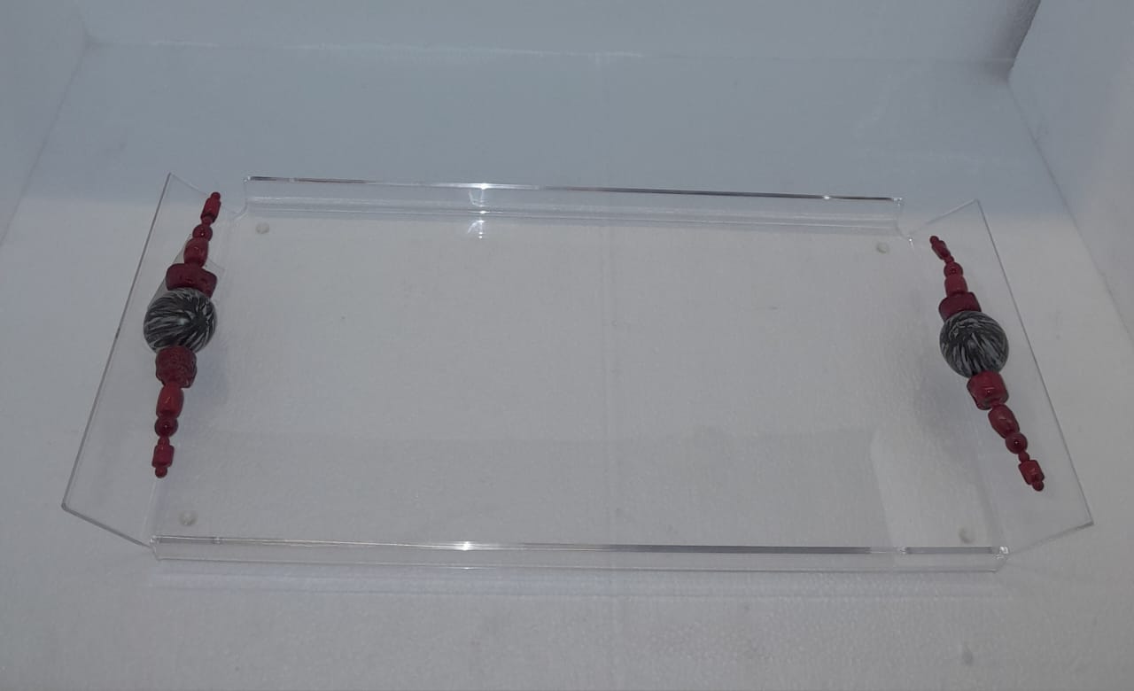 Tray Plexi with Handles Semi Precious Stones