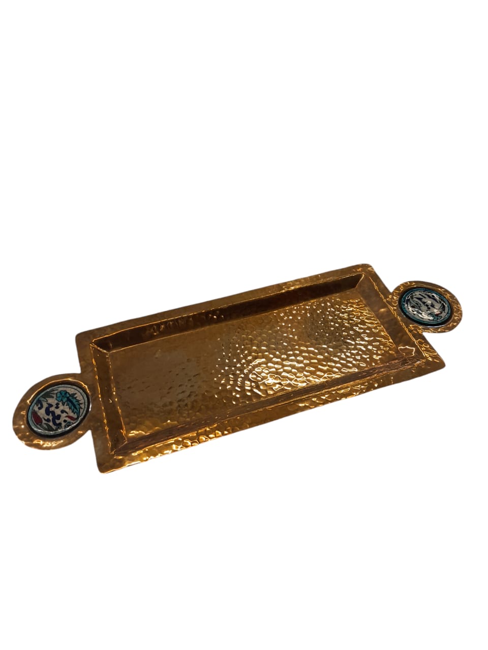 Tray Rectangle Hand Hammered Metal with Circle Qishani