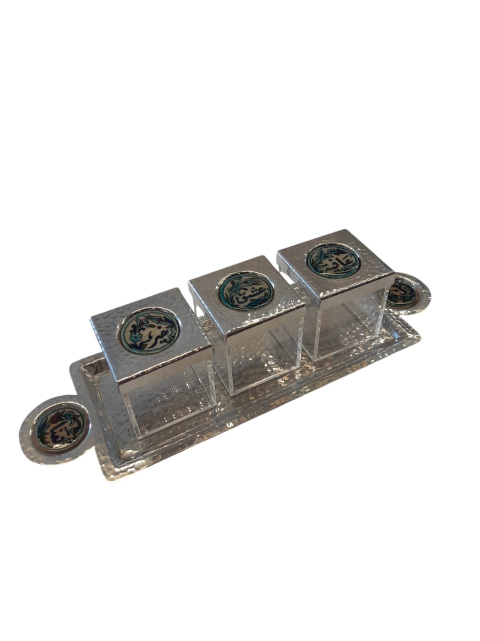 Tray Rectangle Hand Hammered Metal with Circle Qishani