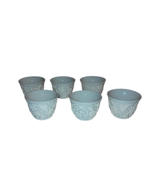 Arabic Coffee Cup Porcelaine with White Handmade Enamel (6pcs)
