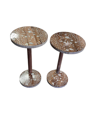 Side Table Solid Walnut Wood Inlay Seashell Mother Of Pearl With Tin On Top And Base