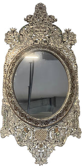 Mirror Oval Perforated Solid Walnut Wood Inlay Seashell Mother Of Pearl With Tin