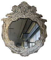 Mirror Round Perforated Solid Walnut Wood Full Inlay Seashell Mother Of Pearl With Tin