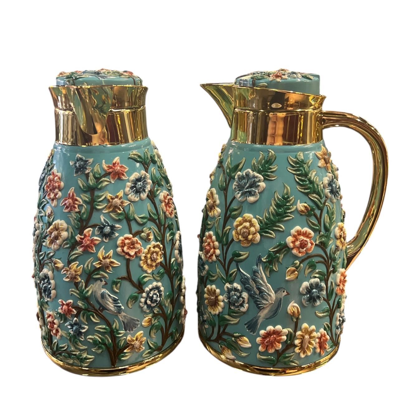 Set of 2 Thermos Stainless Steel Gold With Mina Flowers Multicolored (1L)