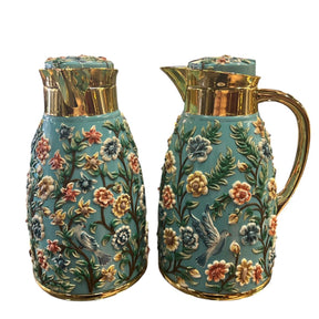 Set of 2 Thermos Stainless Steel Gold With Mina Flowers Multicolored (1L)