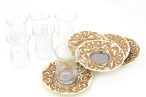 Tea Glass + Plate  Hand Hammered Aluminum with White Handmade Enamel SS Small (6pcs)